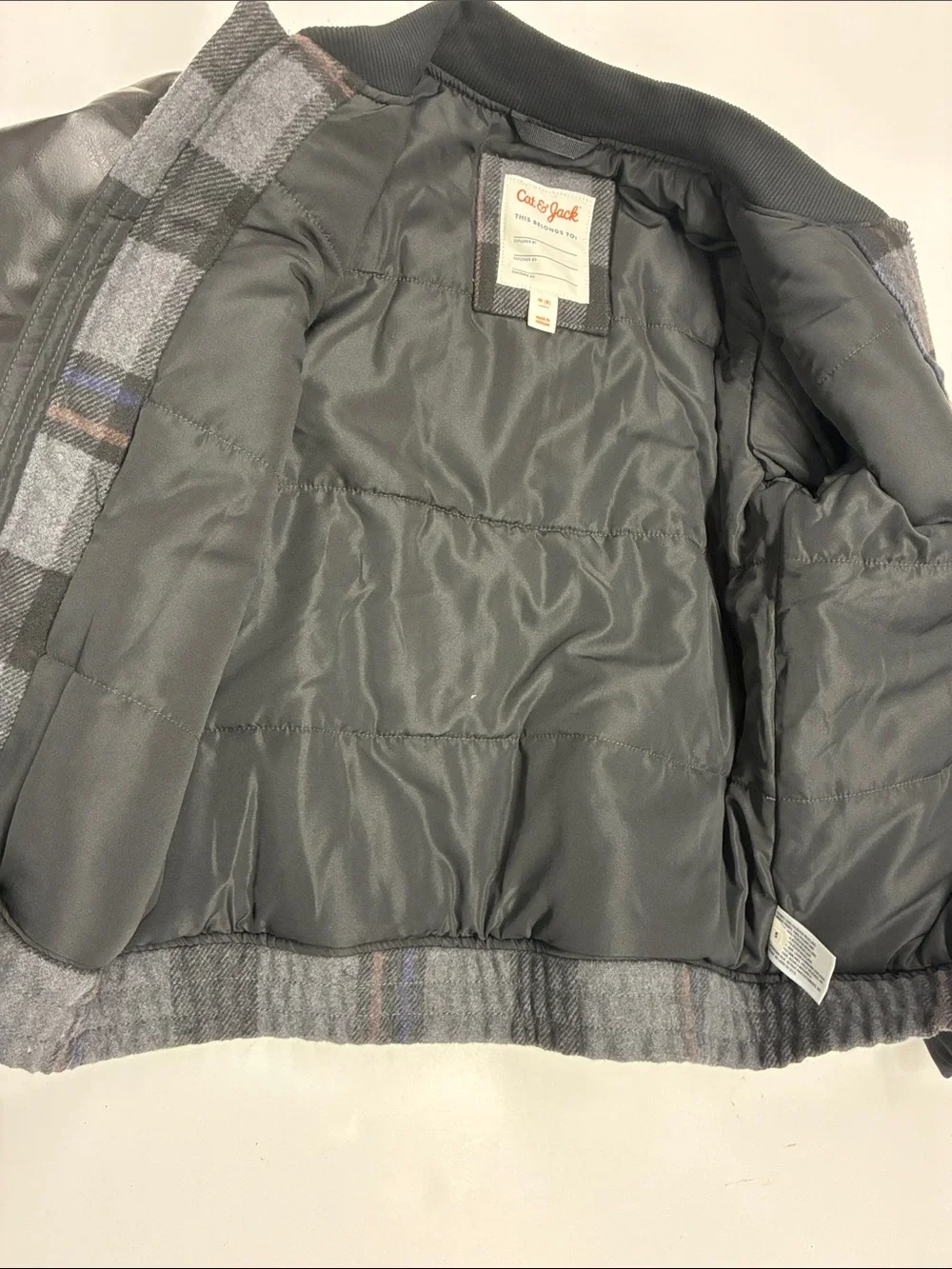 NEW Cat & Jack Boys Plaid Bomber Jacket with Faux Leather Sleeves